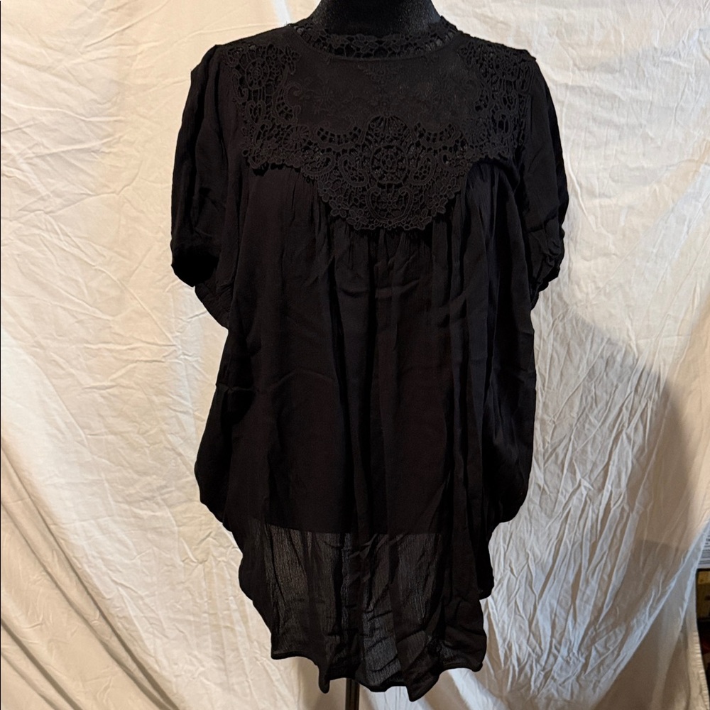 torrid Black Crochet Yoke Blouse